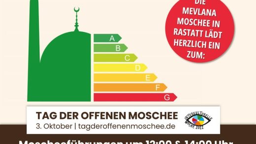 Einladungsflyer für Tag der offenen Moschee am 3.Oktober 2022 in der IGMG Rastatt Mevlana Moschee