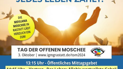 Einladungsflyer für Tag der offenen Moschee am 3. Oktober 2024 in der IGMG Rastatt Mevlana Moschee